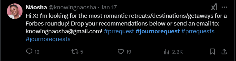 Quick Tips and Recommendation Journo Request Sample