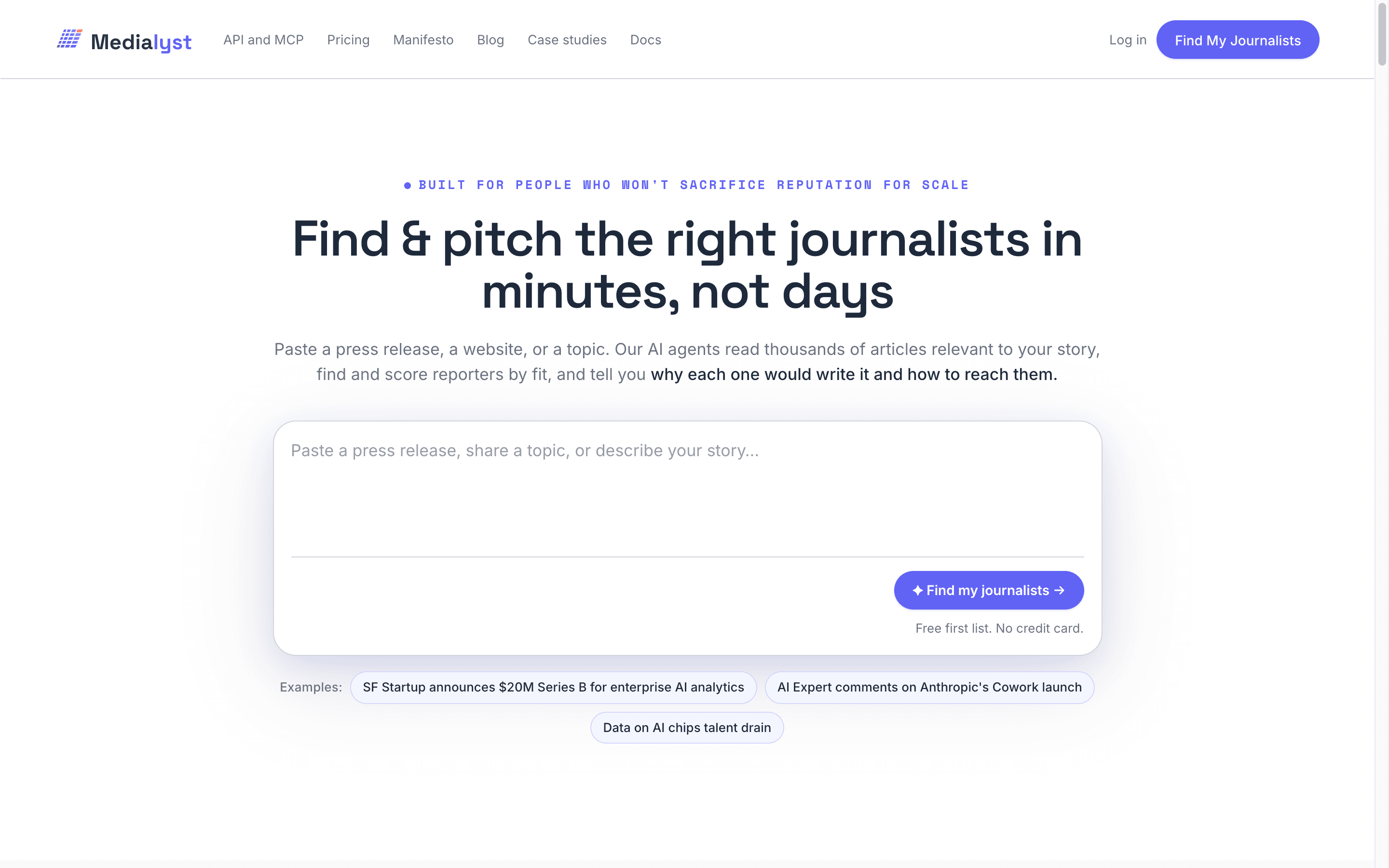 Medialyst landing page screenshot
