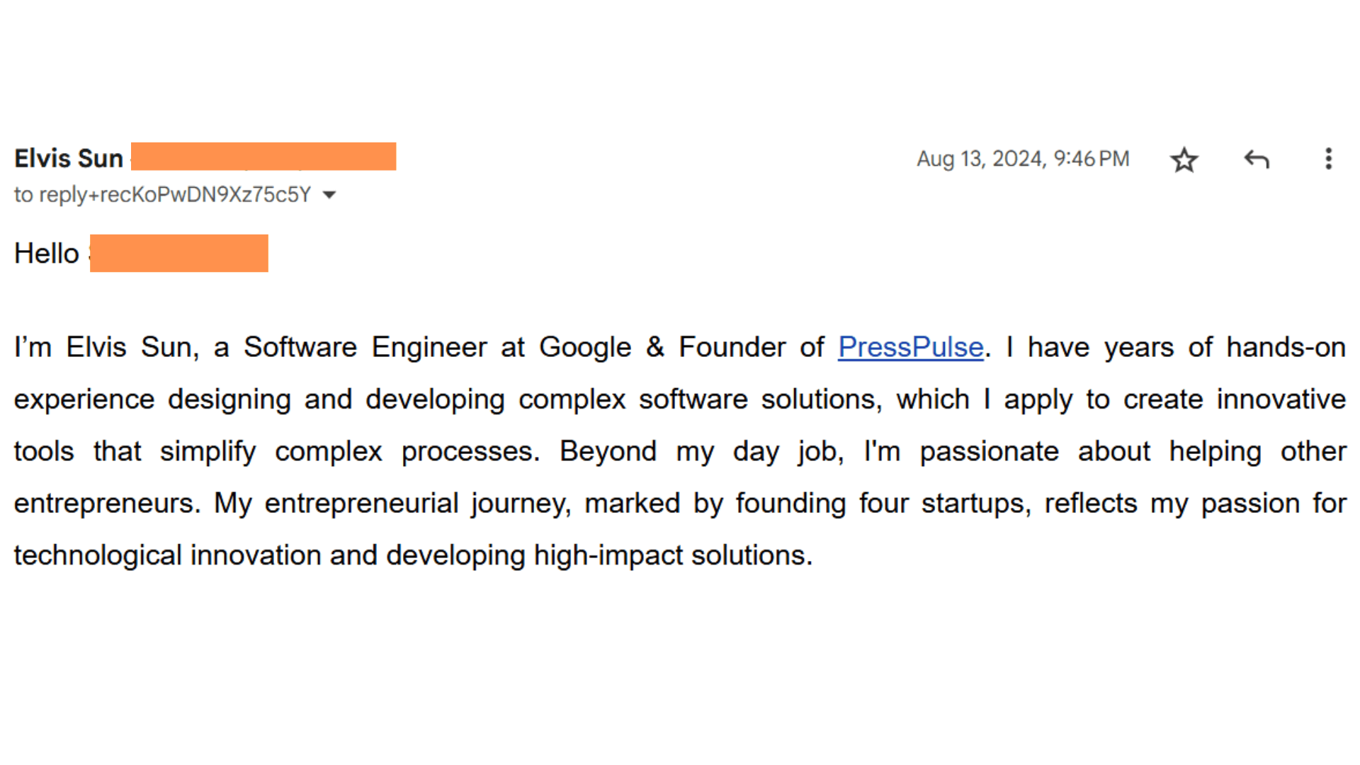 Sample of a pre-written bio