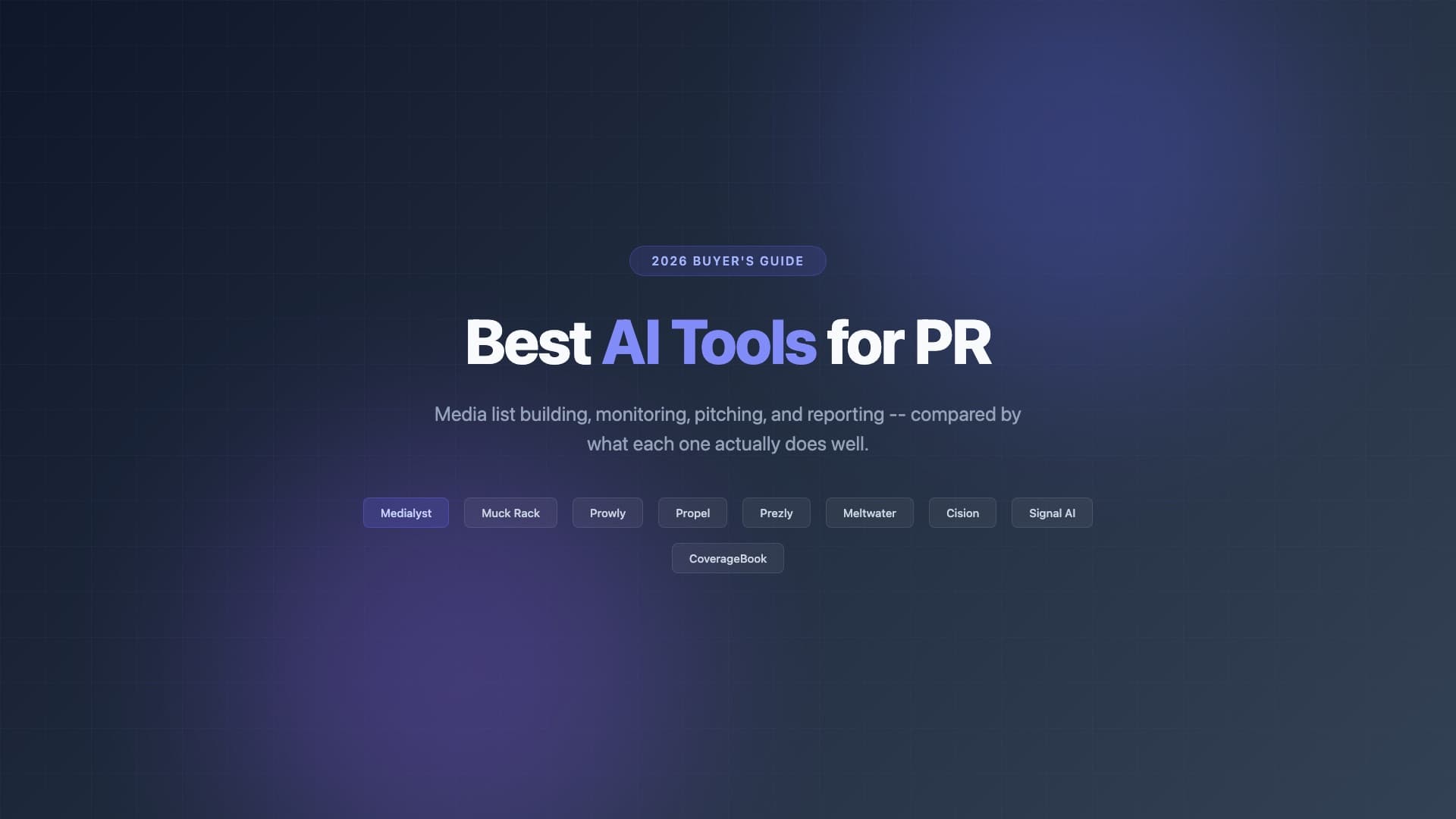 A grid of AI PR tool logos above the headline Best AI Tools for PR