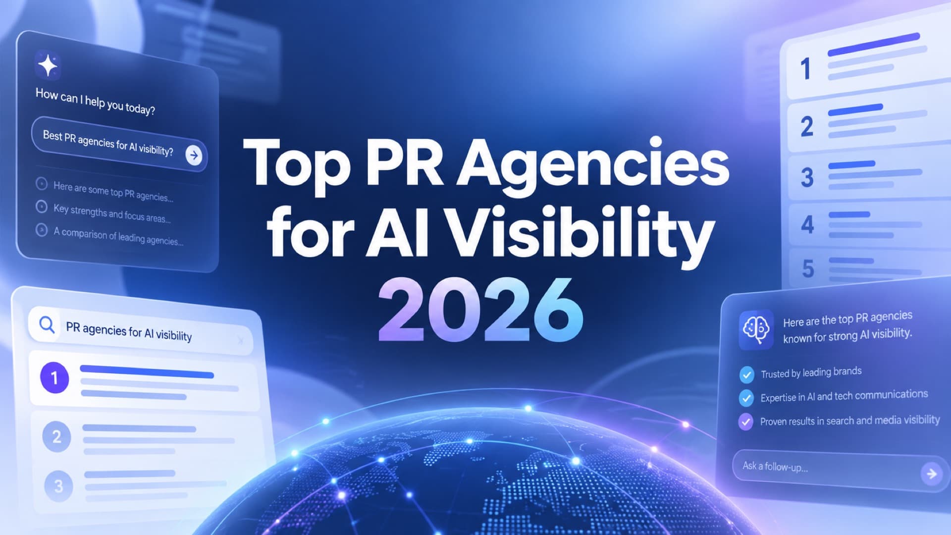 Best PR agencies for AI visibility in 2026 showing AI search interfaces and ranked results
