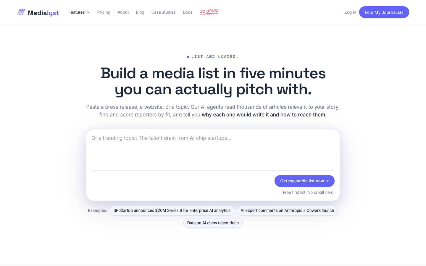 The Medialyst homepage showing its story-driven media list builder